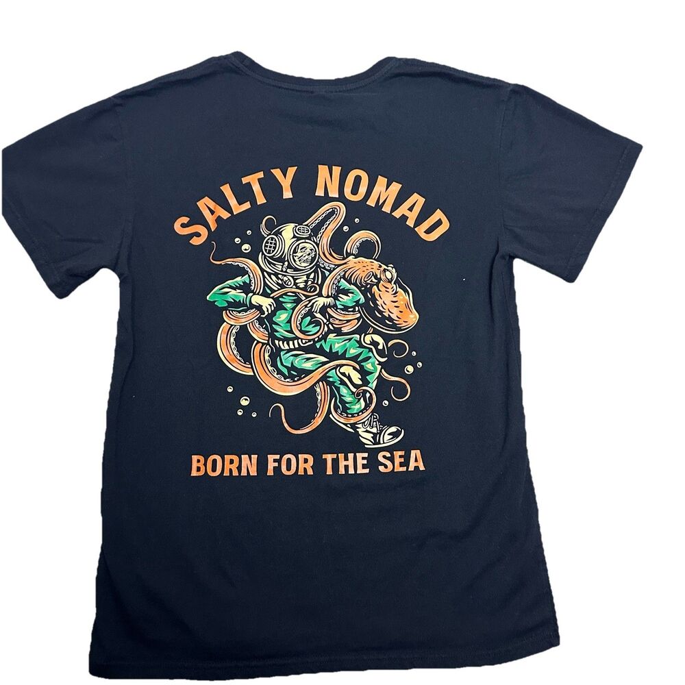 Mens Salty Nomad Tee Diver Octopus Ocean Adventure Shirt Black Small‎ Graphic